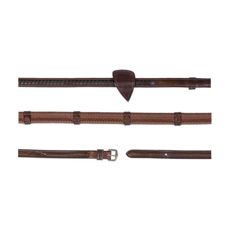 1/2'' Rubber reins with 7 leather loops and plaited finishing - New English Dy'on