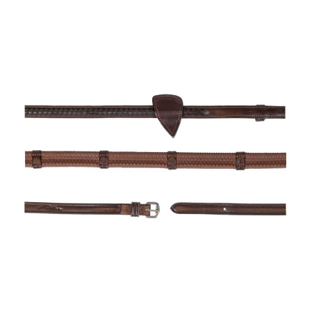 1/2'' Rubber reins with 7 leather loops and plaited finishing - New English Dy'on