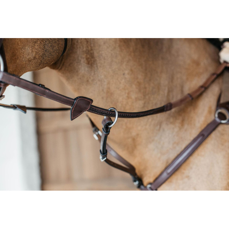 1/2'' Rubber reins with 7 leather loops and plaited finishing - New English Dy'on