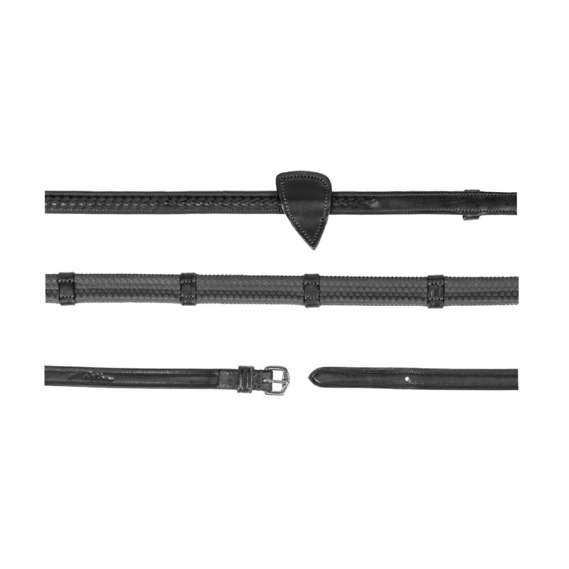 1/2'' Rubber reins with 7 leather loops and plaited finishing - New English Dy'on